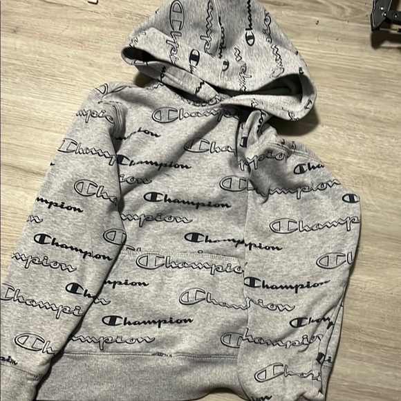 Champion Gray Hoodie Sweatshirt with All-Over Print - Picture 1 of 3